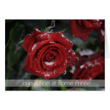 French Merry Christmas-Happy New Year snowy red ro Cards