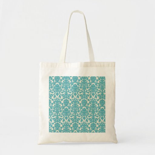 French Ornament Vintage Antique Damask Blue, White Bags
