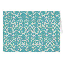 French Ornament Vintage Antique Damask Blue, White Greeting Card