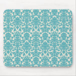 French Ornament Vintage Antique Damask Blue, White Mousepads