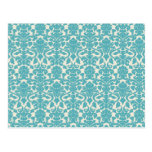 French Ornament Vintage Antique Damask Blue, White Postcards