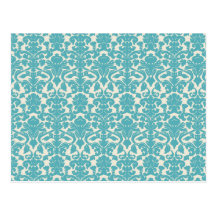 French Ornament Vintage Antique Damask Blue, White Postcards