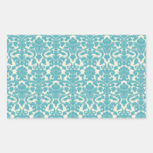 French Ornament Vintage Antique Damask Blue, White Stickers