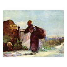 French Peasant Woman With Bags On Their Backs Announcement