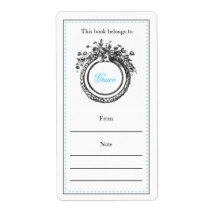 French Personalized  Bookplate | Blue and Black Personalized Shipping Label
