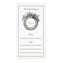 French Personalized  Bookplate | Green and Black Personalized Shipping Labels