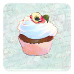 French pink Chocolate Cupcake Victorian Style Square Stickers