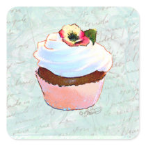 French pink Chocolate Cupcake Victorian Style Square Stickers
