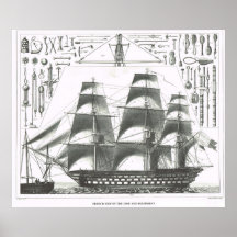 French Ship of the line and equipment Poster