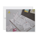 Frenchy resting on laptop personalized invites