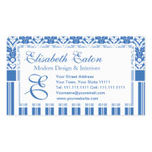 Fresh and Elegant Art Deco Blue and White Damask Business Card Template