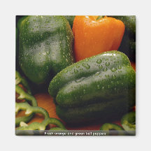 Fresh orange and green bell peppers fridge magnets