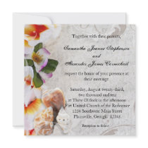Fresh Plumeria Orchid Lei Beach Wedding Invitation