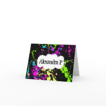 Fresh Retro Neon Paint Splatter on Black Card