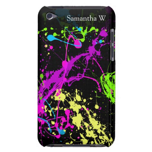 Fresh Retro Neon Paint Splatter on Black Barely There iPod Case