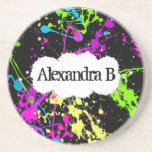 Fresh Retro Neon Paint Splatter on Black coasters