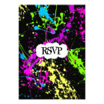 Fresh Retro Neon Paint Splatter on Black Personalized Announcements