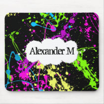 Fresh Retro Neon Paint Splatter on Black Mousepad