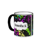 Fresh Retro Neon Paint Splatter on Black mugs