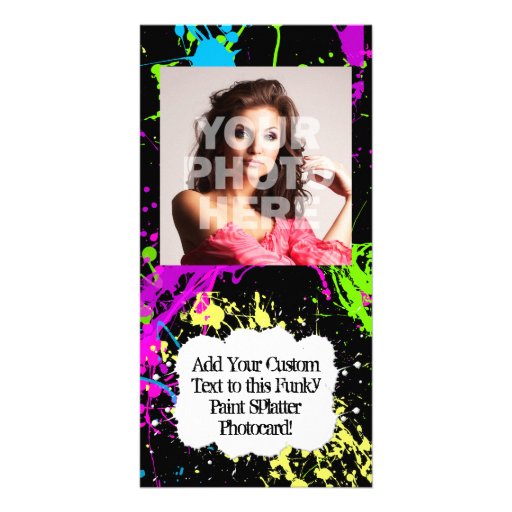 Fresh Retro Neon Paint Splatter on Black Photo Card