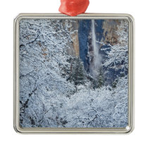 Fresh snowfall in the trees below Bridalveil Christmas Tree Ornaments