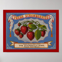 Fresh Strawberries Label Posters