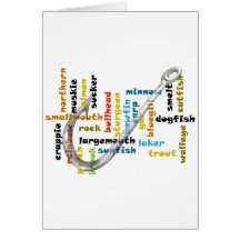 Freshwater Fish Coloured Ltrs plus hook background Greeting Cards