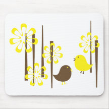 Friendly Birds in Yellow Mouse Pads