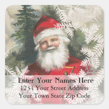 Friendly Santa Vintage Christmas Address Label Square Sticker