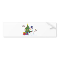 Friendly Snowman With A Cute Birds Bumper Sticker