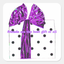 Friendship Pretty Purple Ribbon Square Stickers