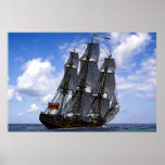frigate sailing under blue sky print