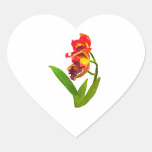 Frilly Red and Yellow Orchids Heart Stickers