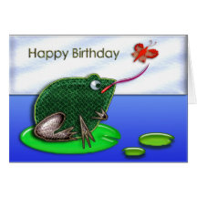 Frog and Bug in a Pond Birthday Greeting Card