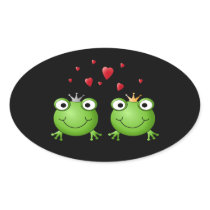 Frog Couple with hearts. Oval Sticker
