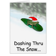Frog Dashing Through the Snow on a Lily Pad Greeting Card