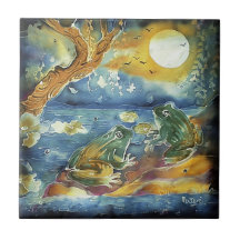 Frog in the Moonlight Painting Tile