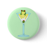 Frog & Olive in Martini Glass Pinback Buttons