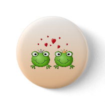 Frog Prince and Frog Princess, with hearts. Pinback Button