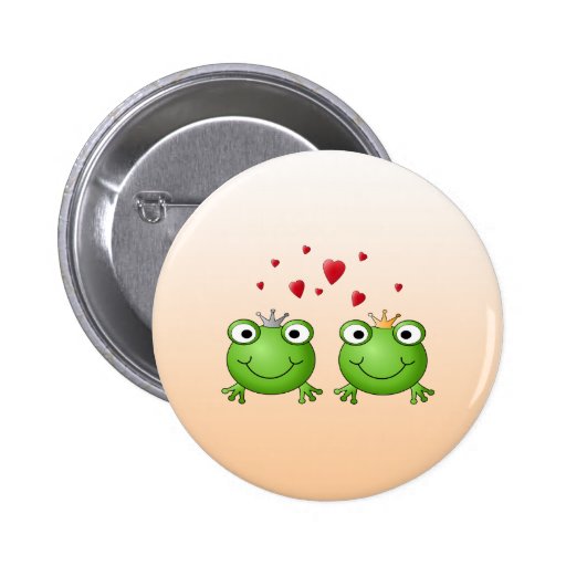 Frog Prince and Frog Princess, with hearts. Pinback Button