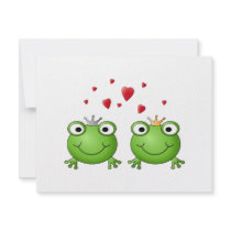 Frog Prince and Frog Princess, with hearts. Custom Invites