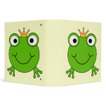 Frog Prince. Smiling Frog with a Crown. Vinyl Binders