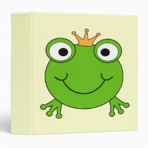 Frog Prince. Smiling Frog with a Crown. Vinyl Binders