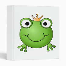 Frog Prince. Smiling Frog with a Crown. 3 Ring Binders