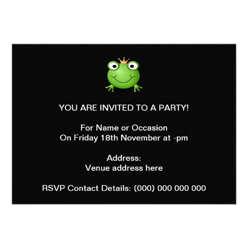 Frog Prince. Smiling Frog with a Crown. Personalized Announcement