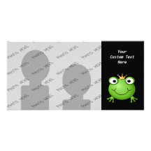 Frog Prince. Smiling Frog with a Crown. Photo Card Template