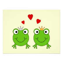 Frog Princess and Frog Prince, with hearts. Custom Invitations