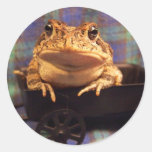 Frog Toad in black wagon with plaid background Sticker