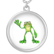 Froggie the Cute Cartoon Waving Frog Personalized Necklace