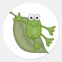 froggy on leaf round sticker